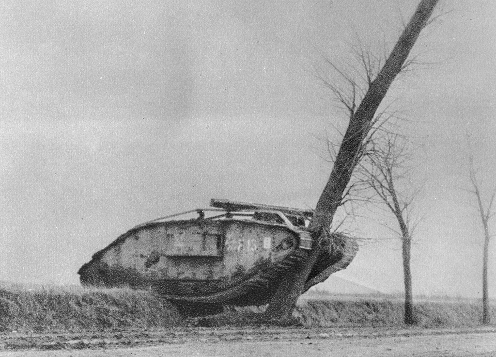 british-tank-crashed-tree