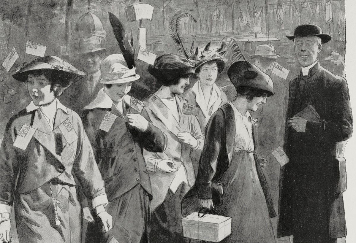 Young women along a street of Paris, France 1904