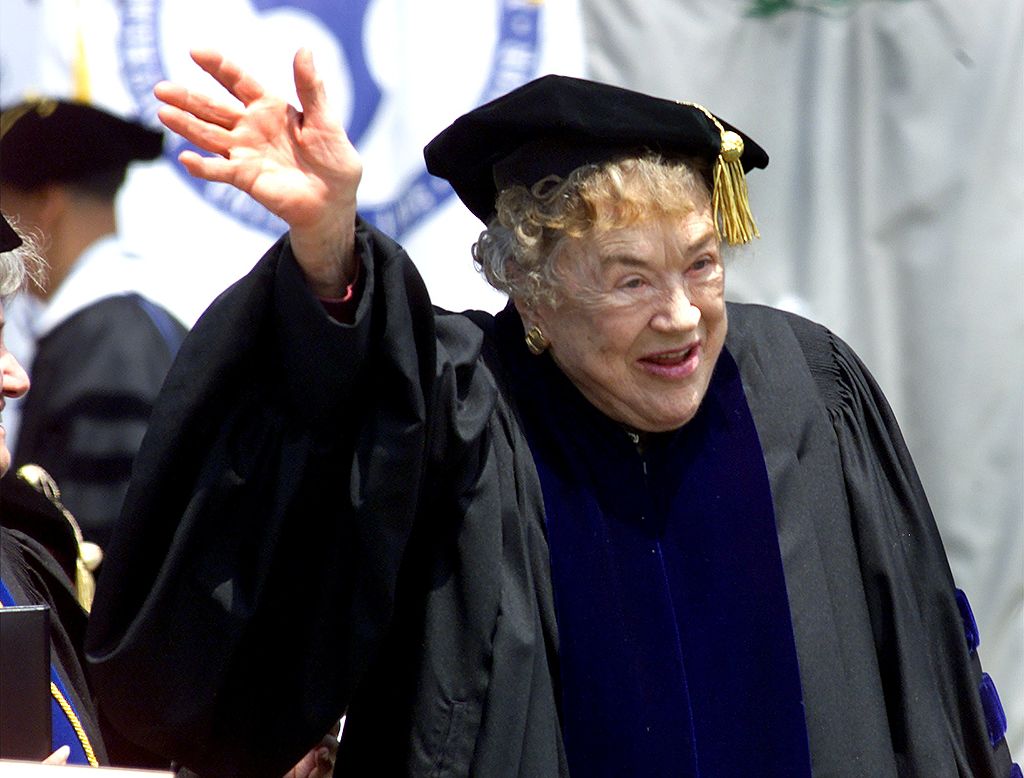 ulia Child waves to the crowd after she was awarded a Doctor of Humane Letters at UMass Dartmouth