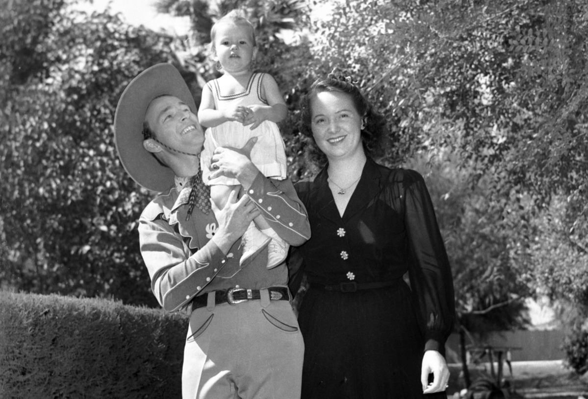 roy rogers and his son roy dusty rogers jr in black and white photo 