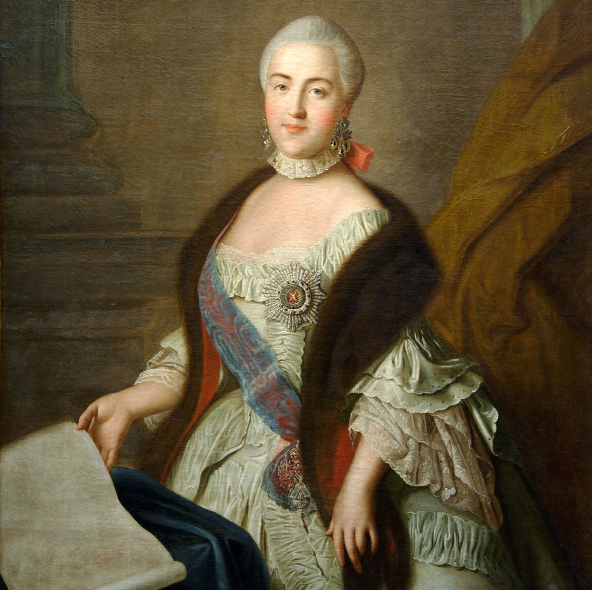 Catherine II as Grand Duchess Ekaterina Alekseyevna', 1762. Argunov, Ivan Petrovich (1729-1802). Found in the collection of the State Museum of Ceramics and Country estate of 18th cen. Kuskovo, Moscow.