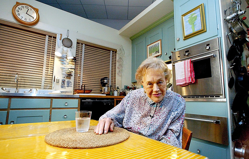 ulia Child sits in her kitchen after being moved and rebuilt from her Cambridge, MA