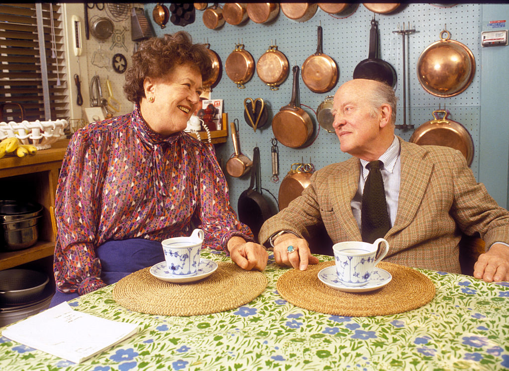 Celebrity chef Julia Child and her husband Paul Child at their home in Cambridge, Massachusetts