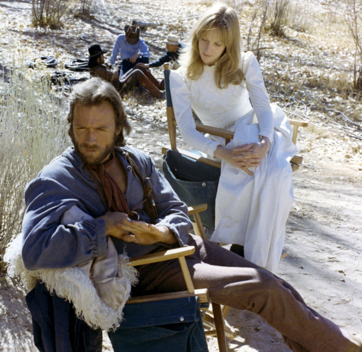 American actress Sondra Locke with actor and director Clint Eastwood on the set of his movie The Outlaw Josey Wales