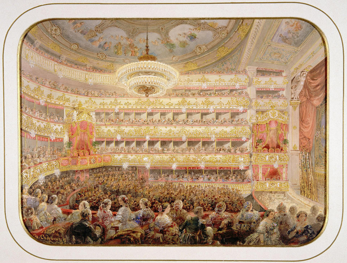 The Auditorium of the Saint Petersburg Imperial Bolshoi Kamenny Theatre. Found in the Collection of State Hermitage, St. Petersburg.