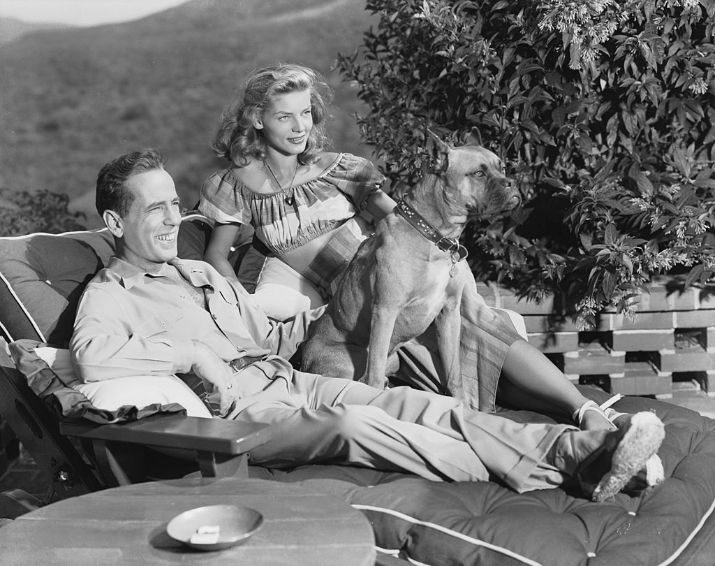 the couple relaxing with their dog