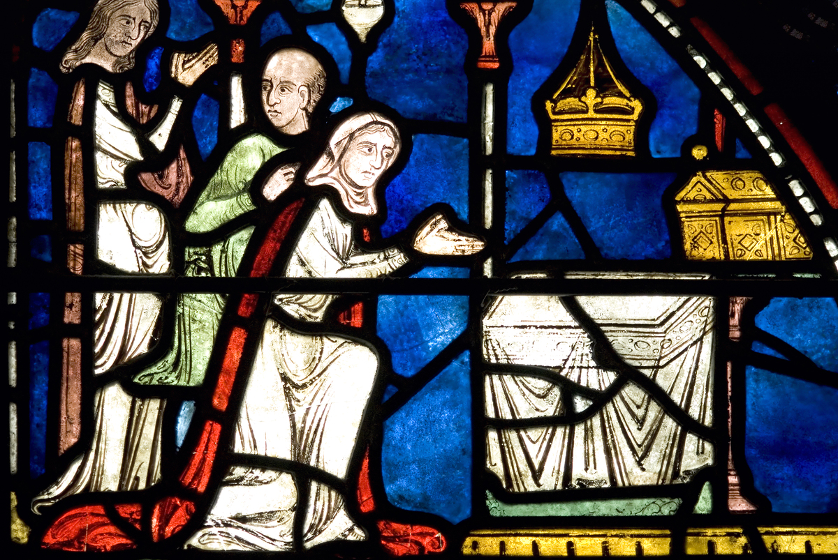 Colorful lead glass window at the Canterbury Cathedral.