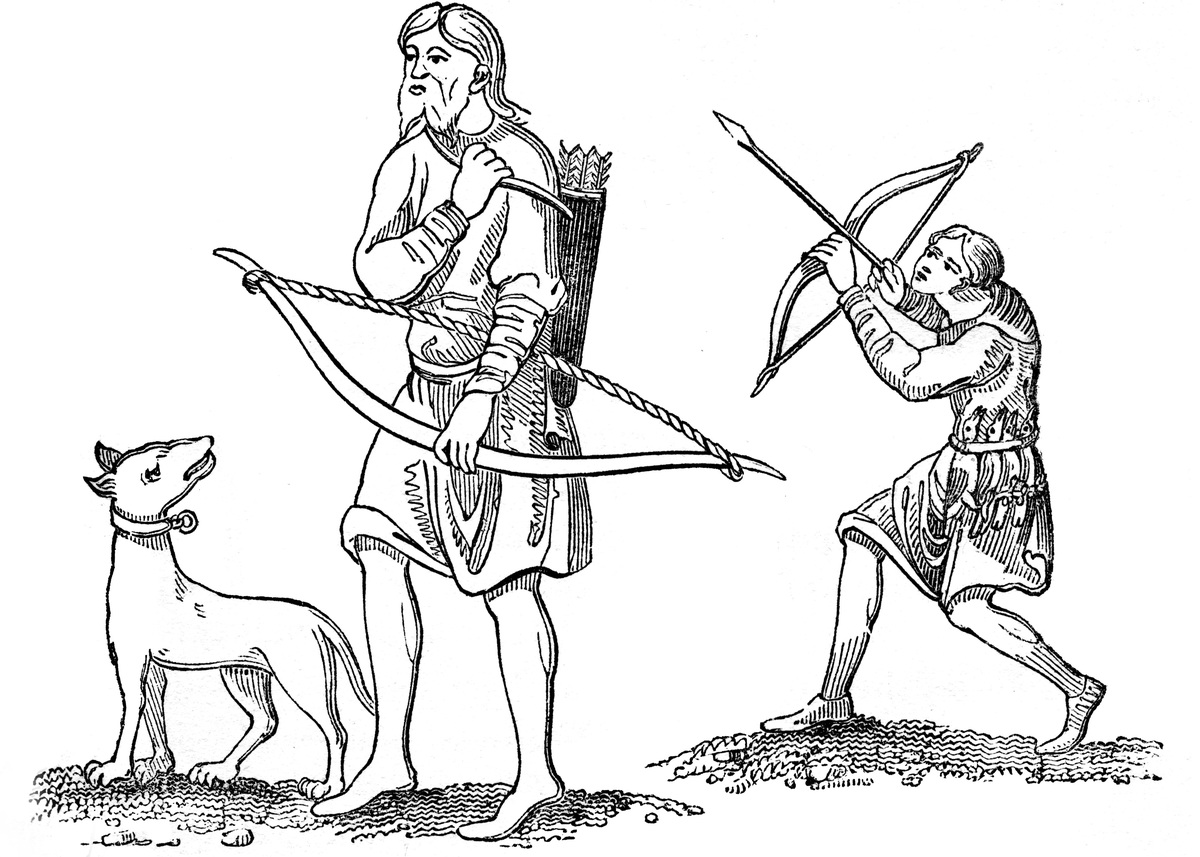 Two Saxon Archers in search of wild deer, 8th century illustration