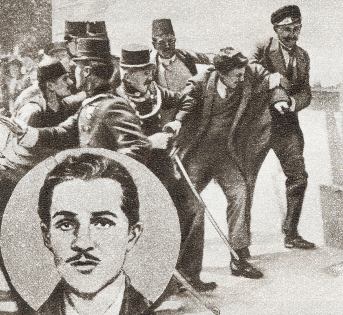 The police arresting Gavrilo Princip, who assassinated Archduke Franz Ferdinand of Austria