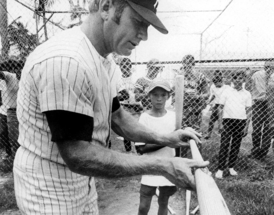 Mickey Mantle visits a summer camp