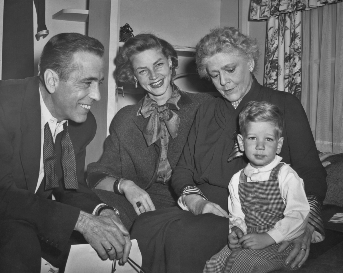 American actor Humphrey Bogart with wife Lauren Bacall, Ethel Barrymore and son Stephen Bogart in 1951.