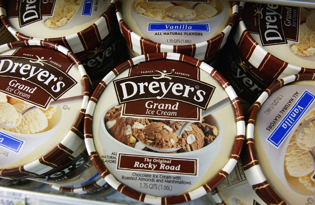 Dreyer's Grand Ice Cream is seen on shelves at a Safeway store May 27, 2003 in Belmont, California.