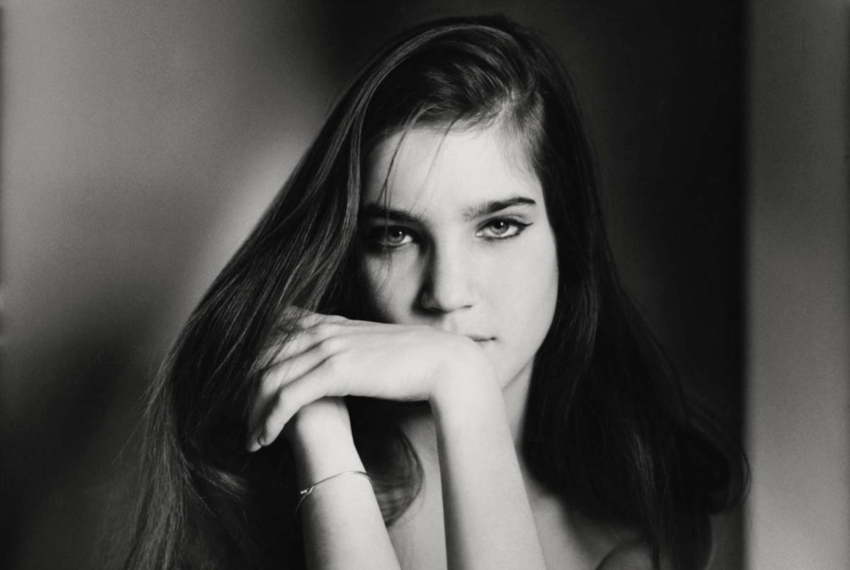 Close-up portrait of Leslie Bogart (age 15), daughter of actors Lauren Bacall and Humphrey Bogart.