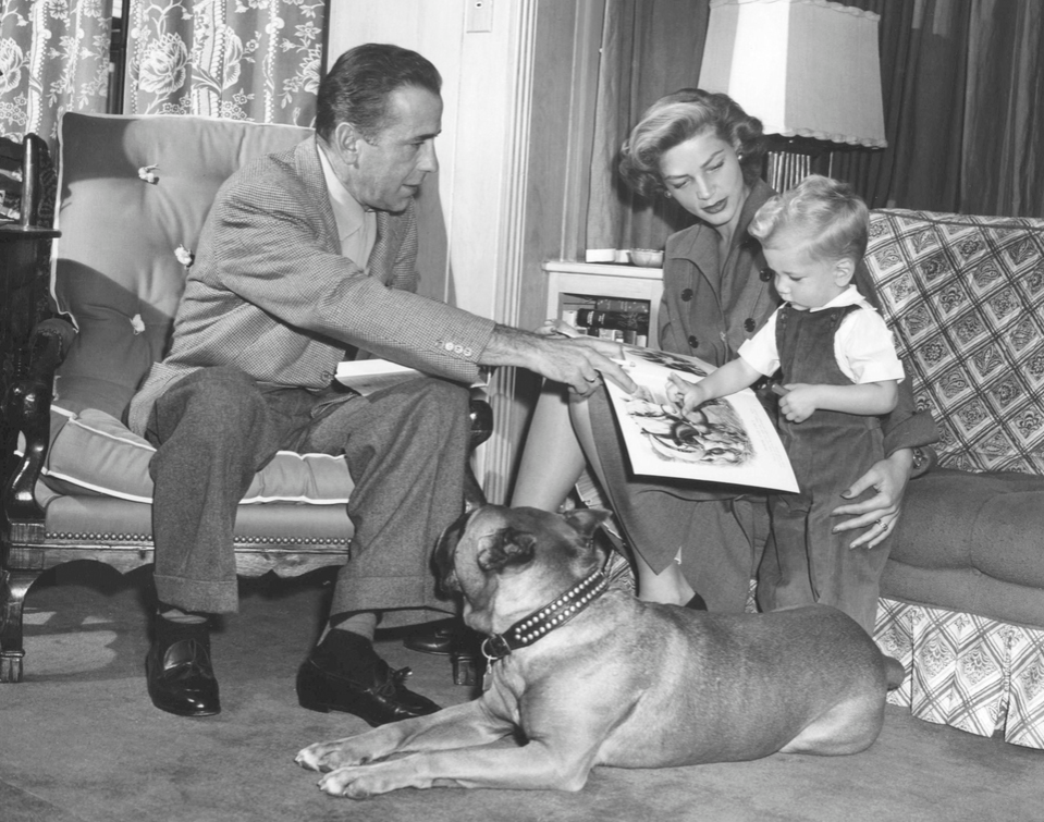 American actors Humphrey Bogart and Lauren Bacall with their son Stephen, at home in Los Angeles.