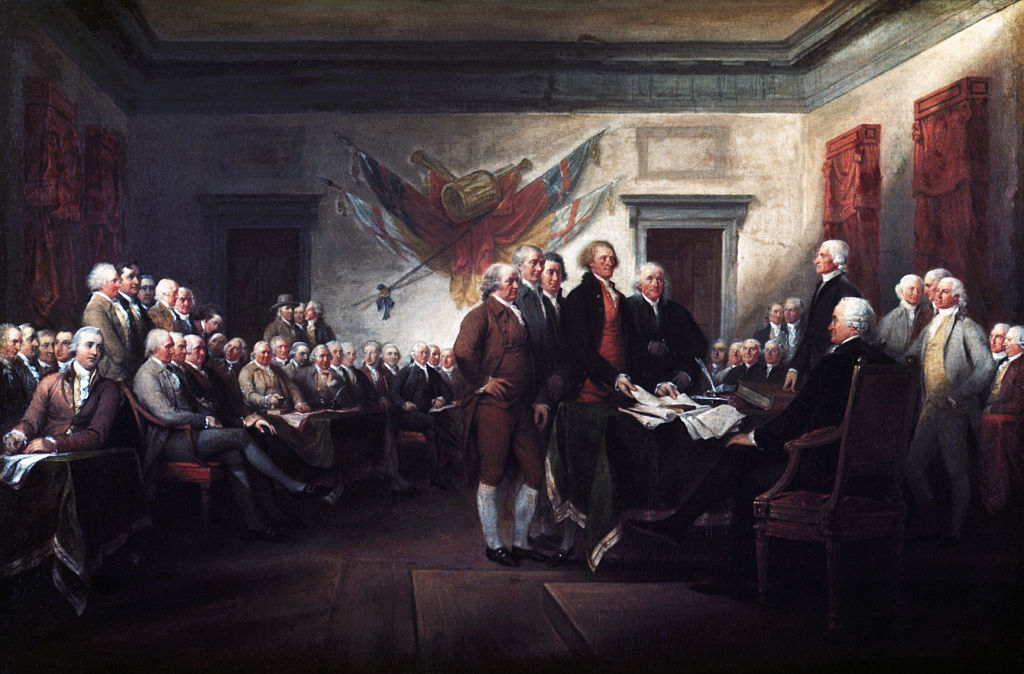 portrait of u.s. founding fathers signing the declaration of independence