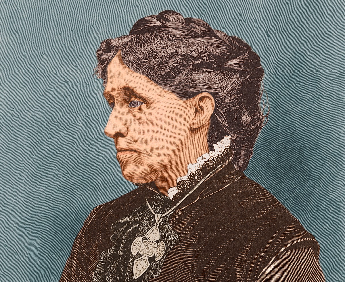A colored sketch shows Louisa with grey hair and a straight-face