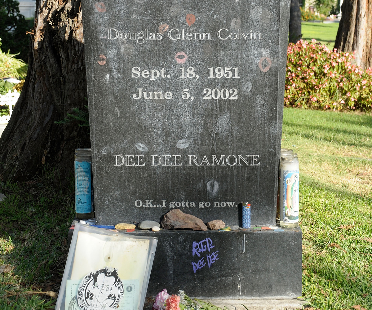 Douglas Ramone's kissed tombstone at Hollywood Forever Cemetery