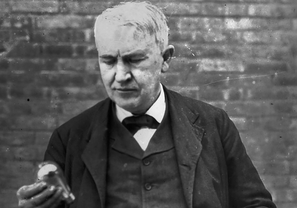 Edison with a light bulb