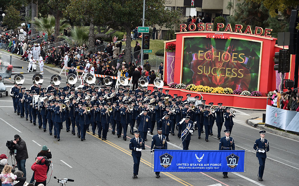 Band marching in Rose Parade