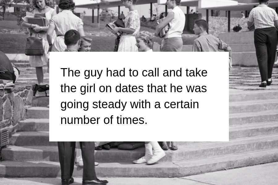 teens hanging out on the steps of highschool 1950s
