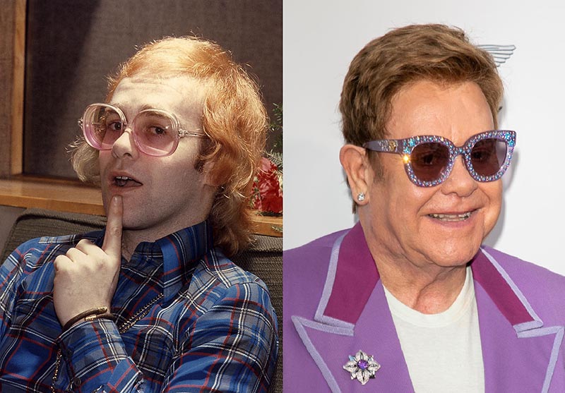 Elton John wear eccentric glasses in his youth and while older.
