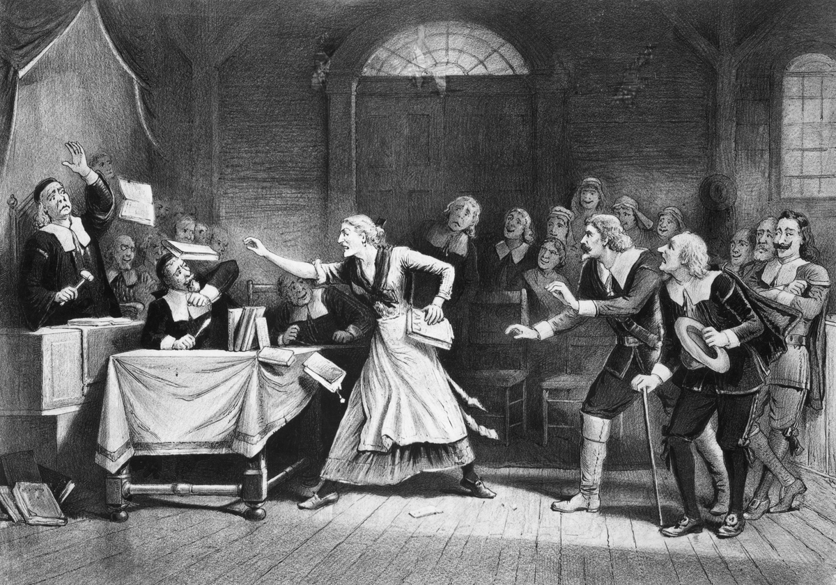 Witch trial in Salem, lithograph by George H. Walker.