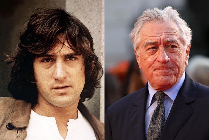 Robert De Niro wears the same straight face while young and old.