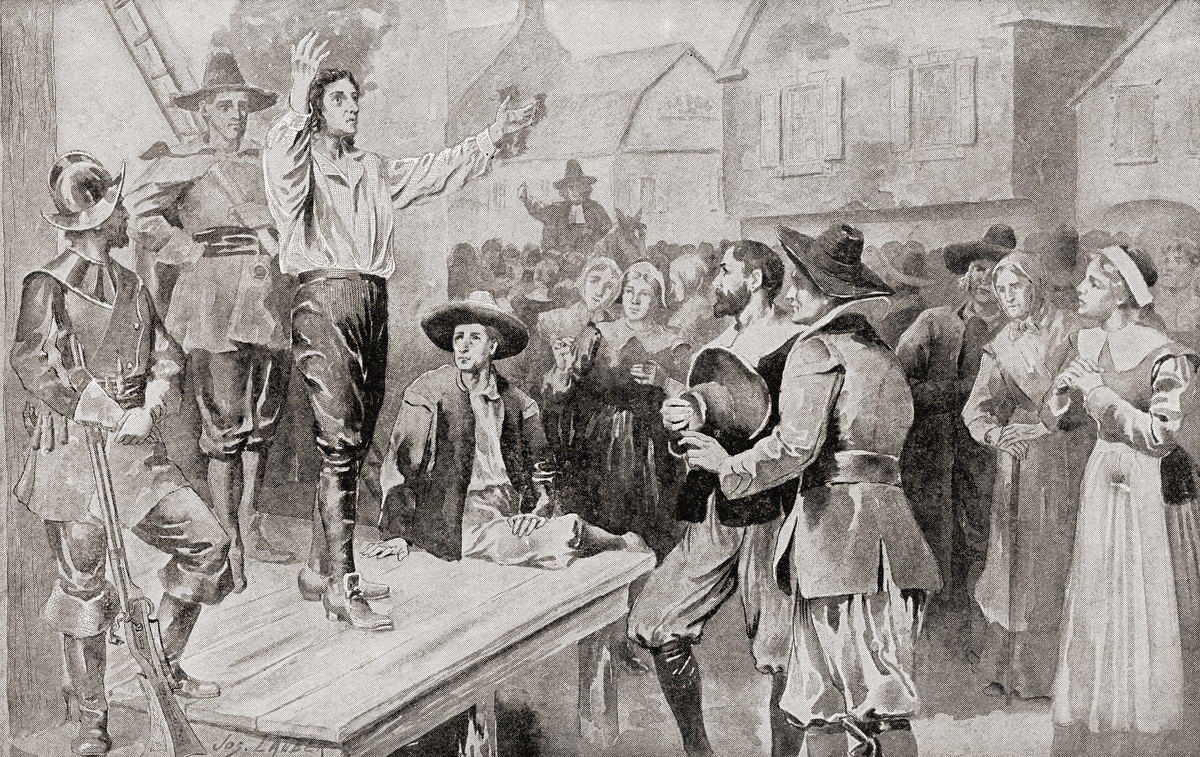 George Burroughs reciting the Lord's Prayer before his execution at Witches Hill, Salem, Massachusetts