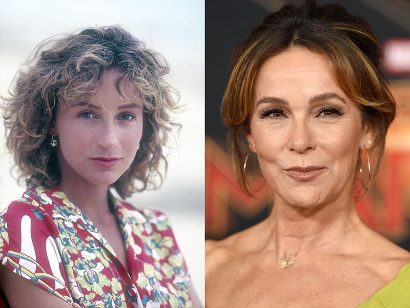 Young Jennifer Grey is photographed on the shore and and older Jennifer is photographed at an event.