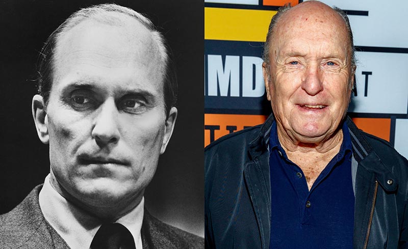 Elderly Robert Duvall is pictured beside a photo of his younger self.