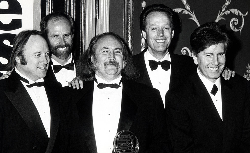 Peter Fonda with Stephen Stills, Graham Nash, and David Crosby