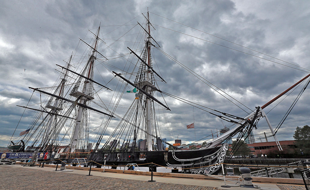 The large ship is illuminated by an overcast sky.
