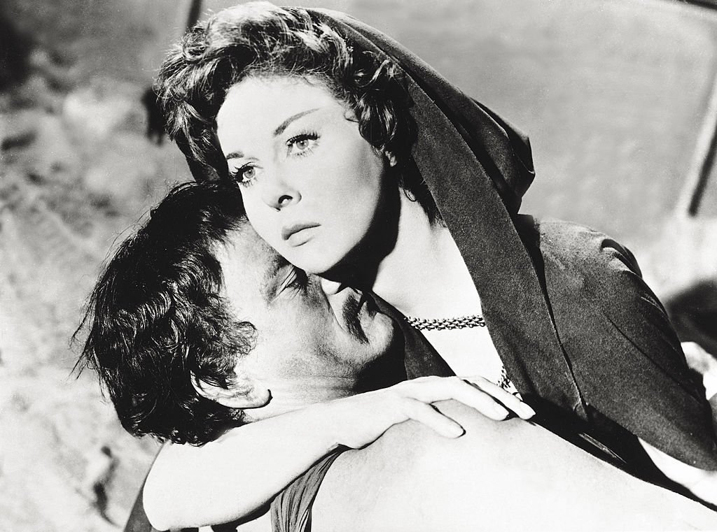 American actors Susan Hayward and John Wayne acting in 'The Conqueror'