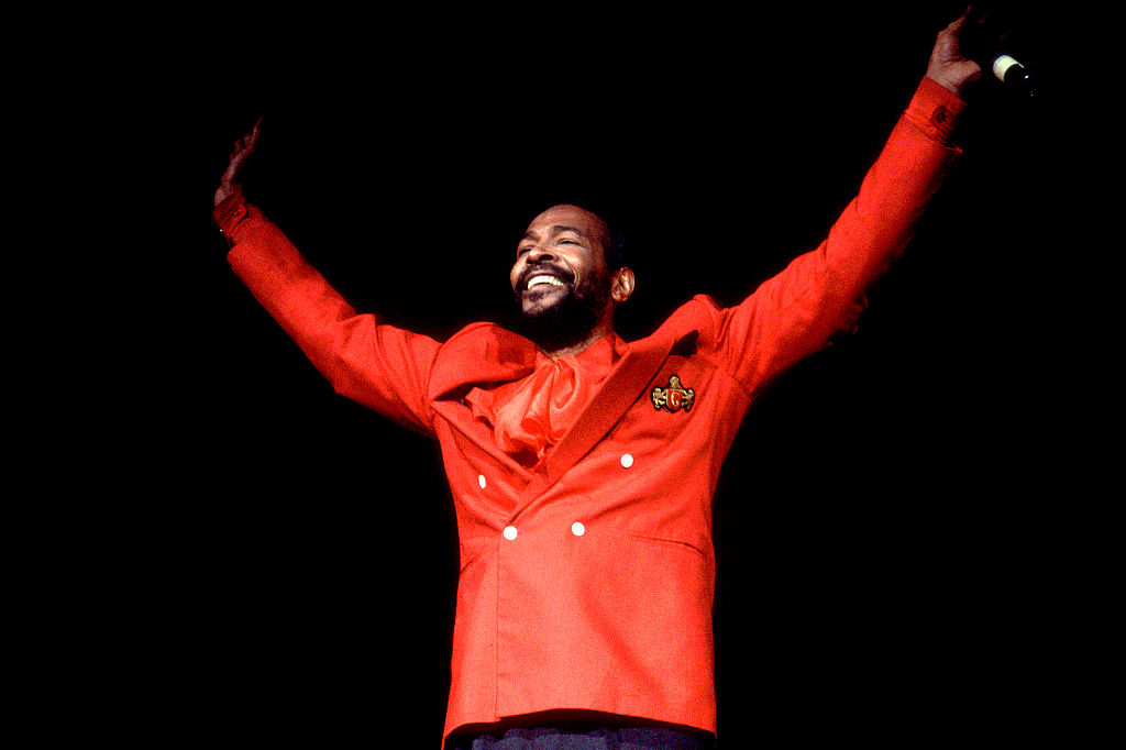 Gaye performing in a red outfit
