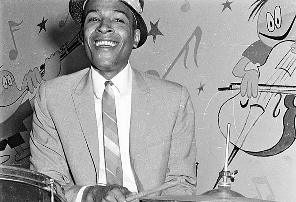 Gaye playing the drums