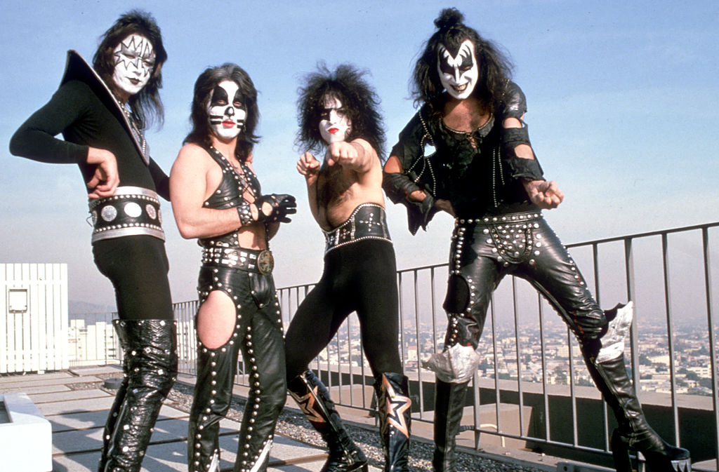 KISS posing on a Los Angeles rooftop