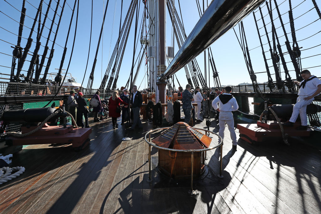 Visitors explore the deck of the USS Constitution.