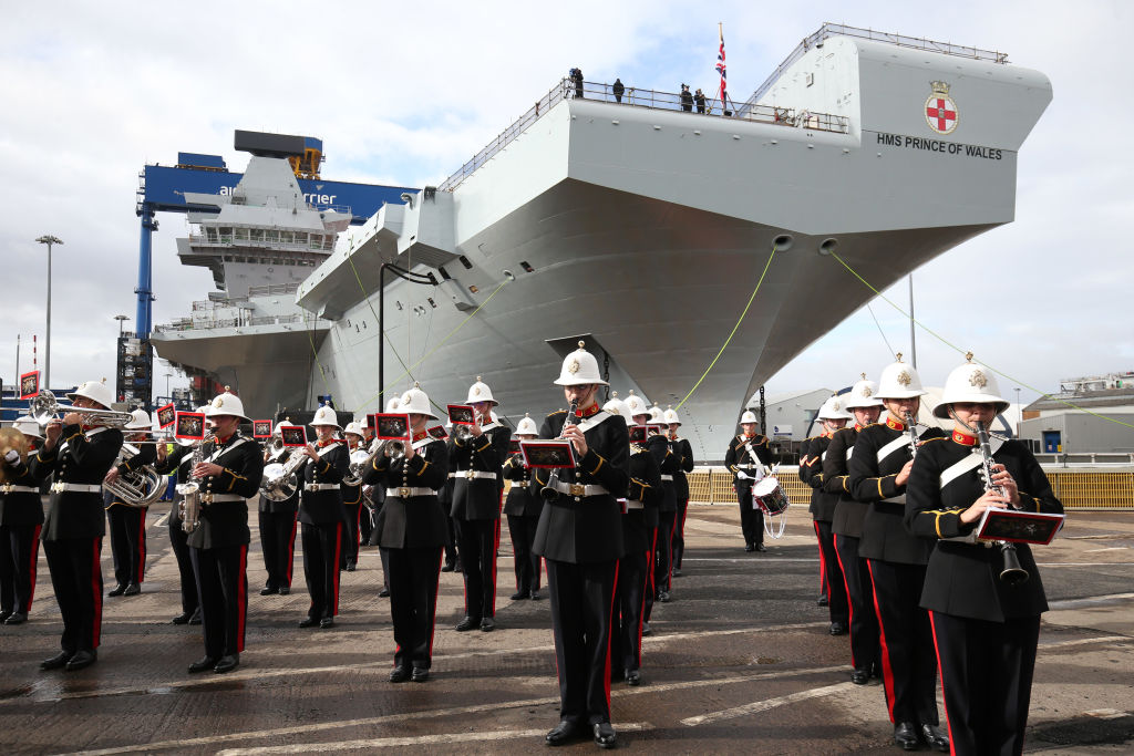 The Royal Marine band play ahead of the arrival of Prince Charles, Duke of Rothesay and Camilla, Duchess of Rothesaysay while in Scotland