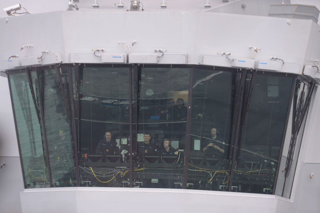 Crew in the control tower of HMS Queen Elizabeth