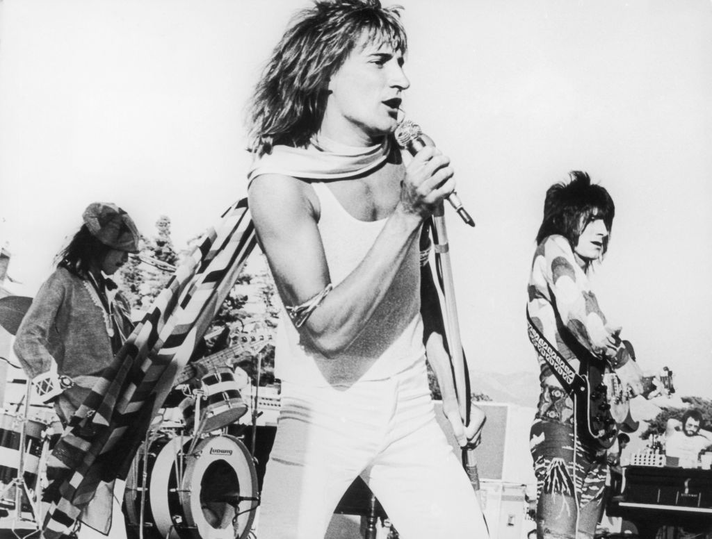 Rod Stewart sings during a concert with The Faces.