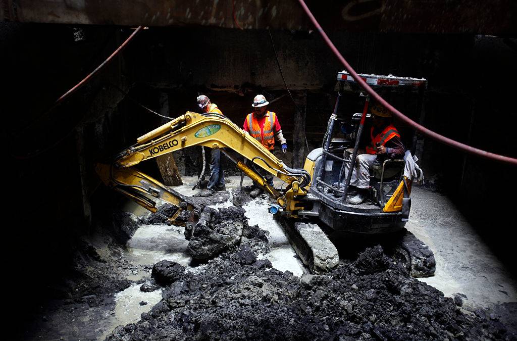 Construction crews continue to dig an exploratory shaft