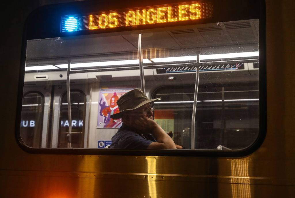 A man in a subway train.