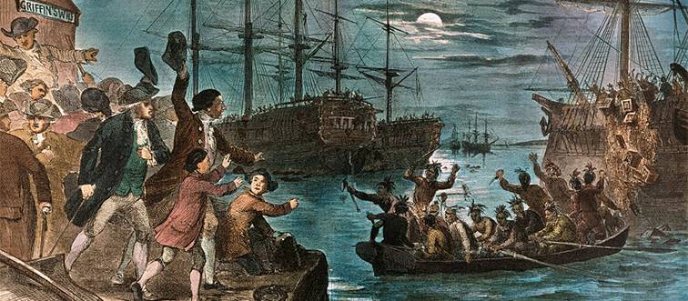 people riding in ships through the boston harbor