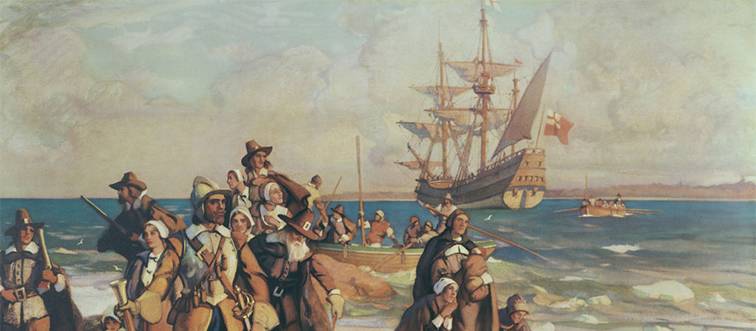 pilgrims arriving after getting off the ship