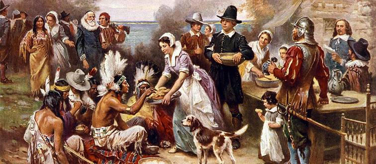 pilgrims and Native Americans during the first thanksgiving