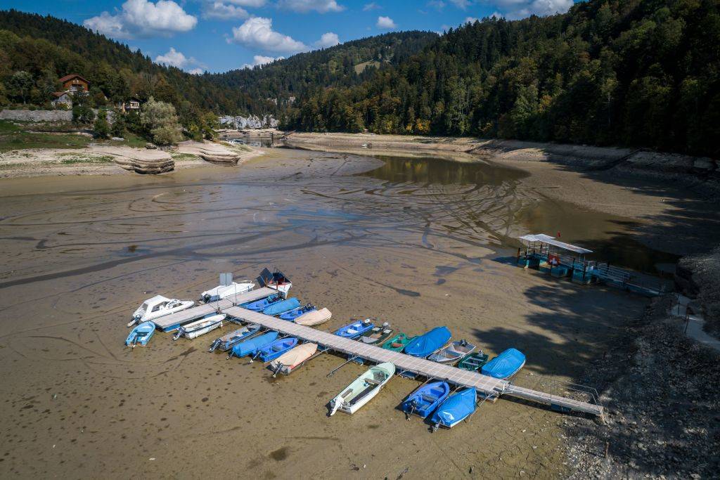 Boats on a lake bed