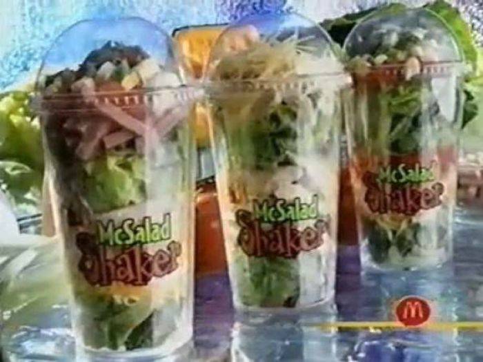 Salad ingredients in plastic cups