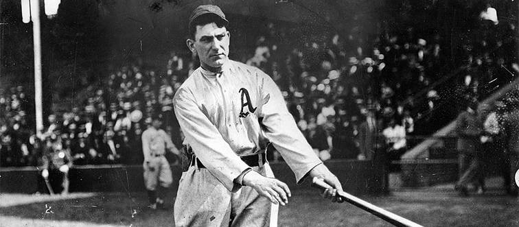 Nap Lajoie, second baseman takes some swings before a game in 1901