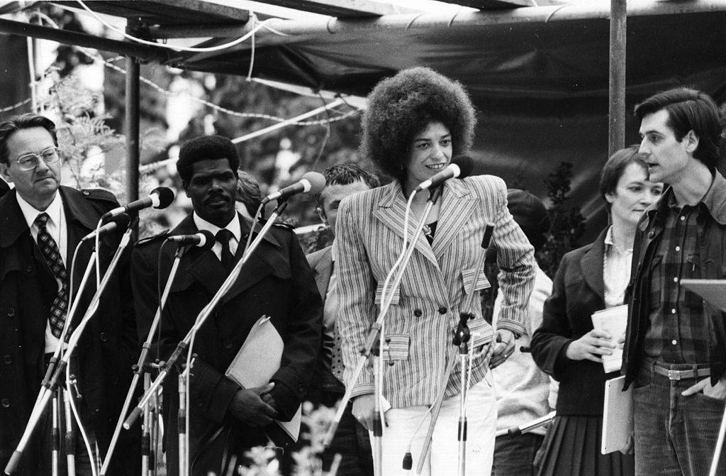 Angela Davis giving a speech 
