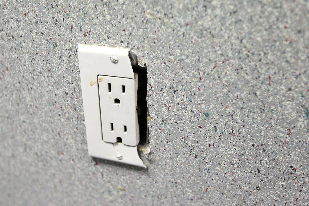 in Toronto on November 19, 2015 Interior pictures of the poor working conditions in TTC head office . electrical outlet cracked